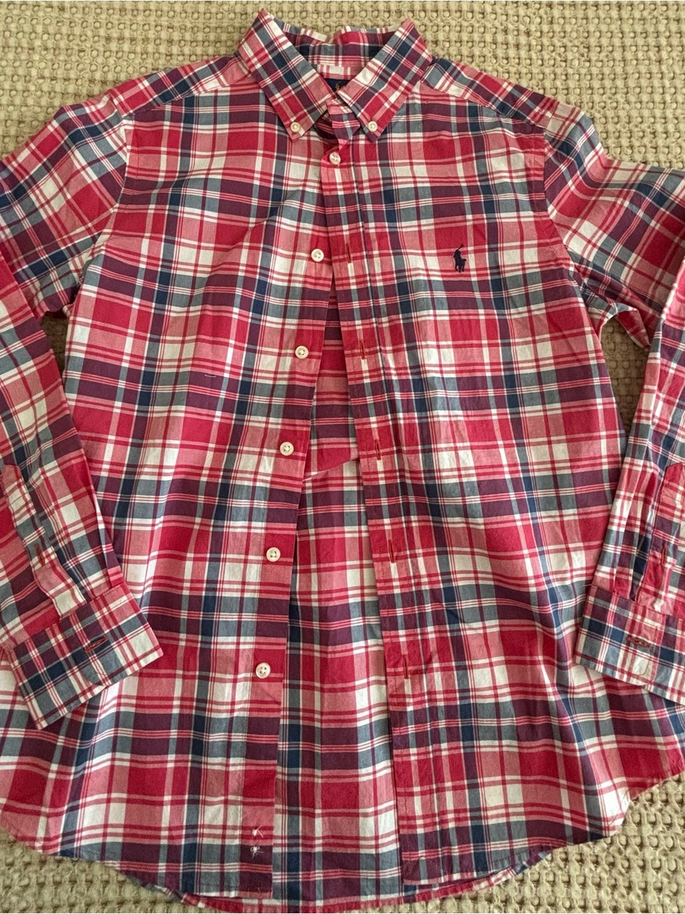 Ralph Lauren Red and Blue Plaid Button-Down Shirt for Kids